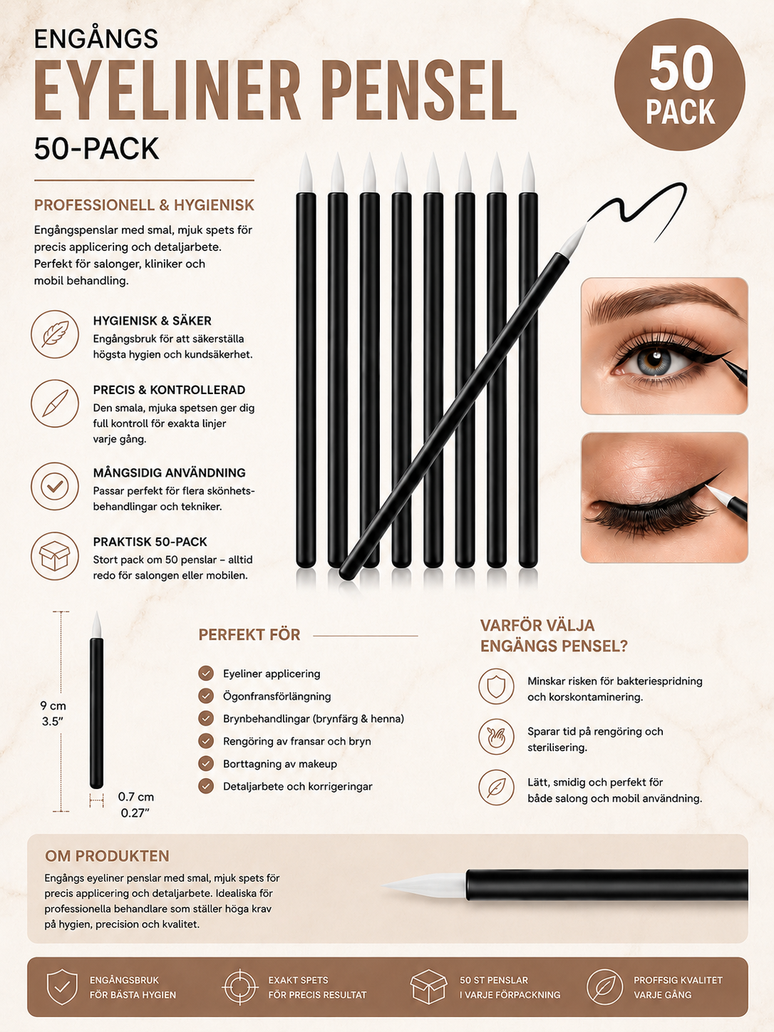 Eyelinerpenslar för engångsbruk – 50-pack