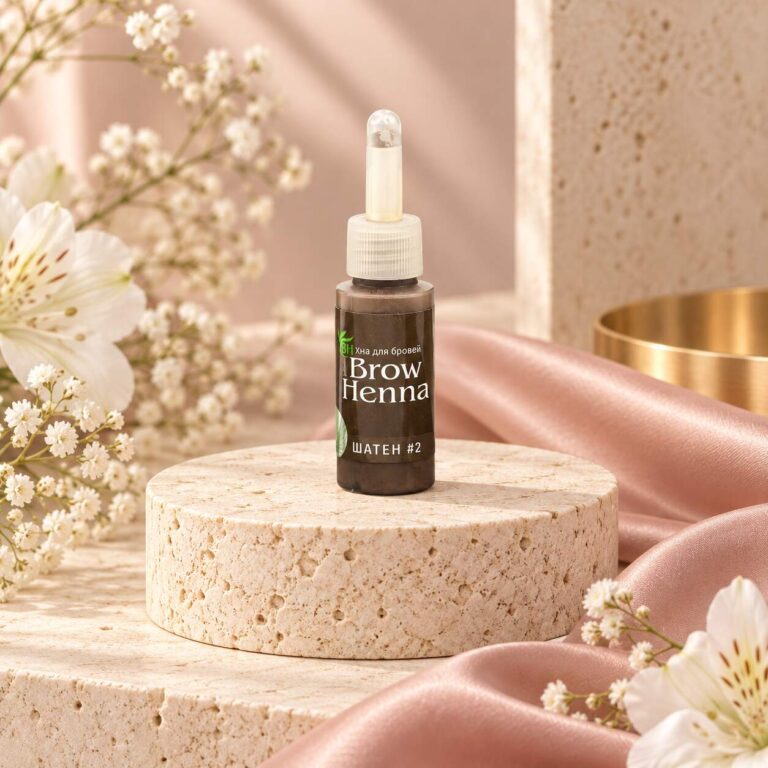 BH Brow Henna för ögonbryn på ljus travertinsockel