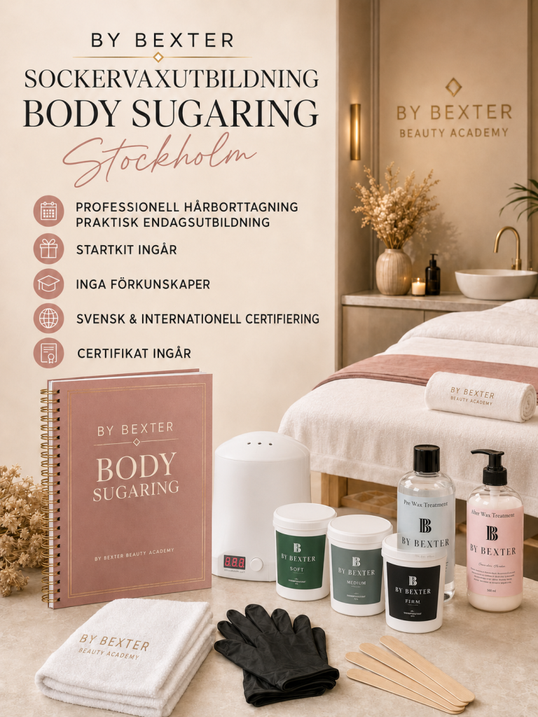 Sockervaxutbildning Body Sugaring i Stockholm med By Bexter sockervax, Pre Wax, After Wax och digital vaxvärmare
