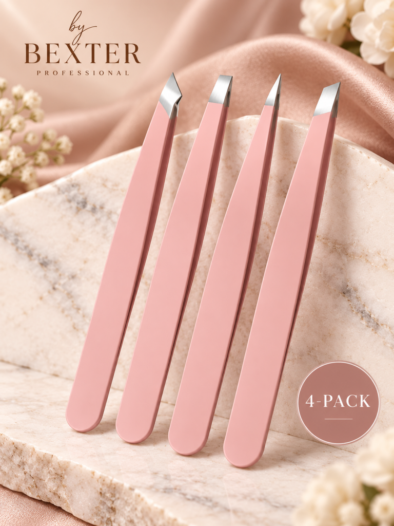 Rosa pincettset 4-pack för hårborttagning och professionell brynformning