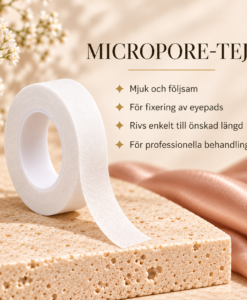 Micropore-tejp för fransbehandling med information om mjuk följsam användning och fixering av eyepads
