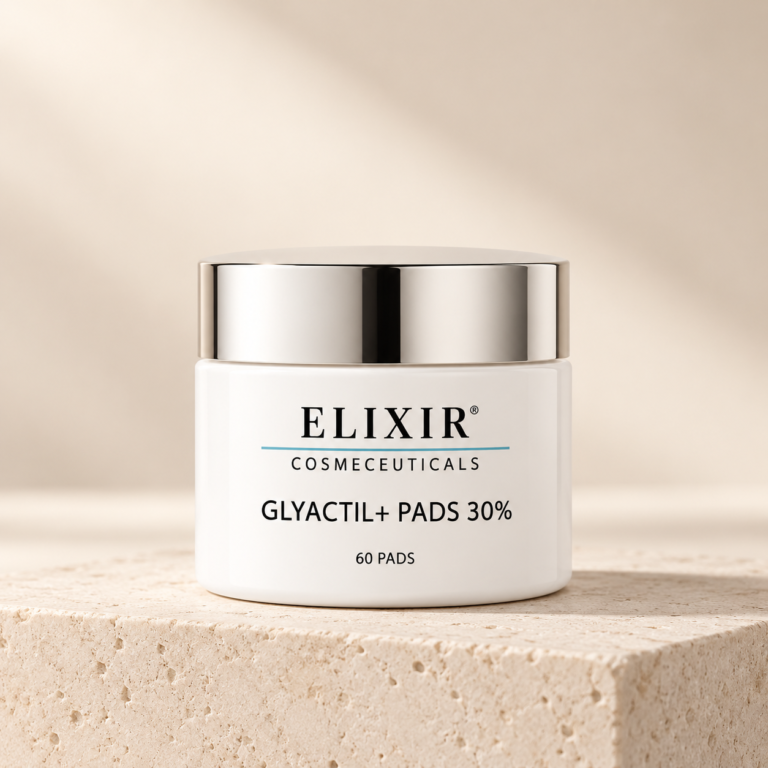Elixir Cosmeceuticals Glyactil+ Pads 30% i exklusiv beige studiomiljö