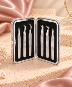 By Bexter magnetiskt pincettfodral med plats för sex franspincetter i svart, rosa och silver