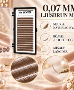 By Bexter ljusbruna volymfransar 0,07 mm MIX med närbild på fransarnas böj och täthet